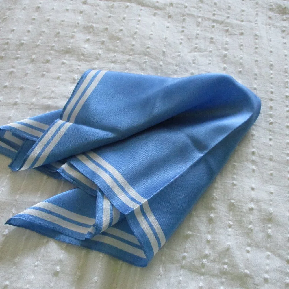 Vintage Light Blue & White Silk Scarf